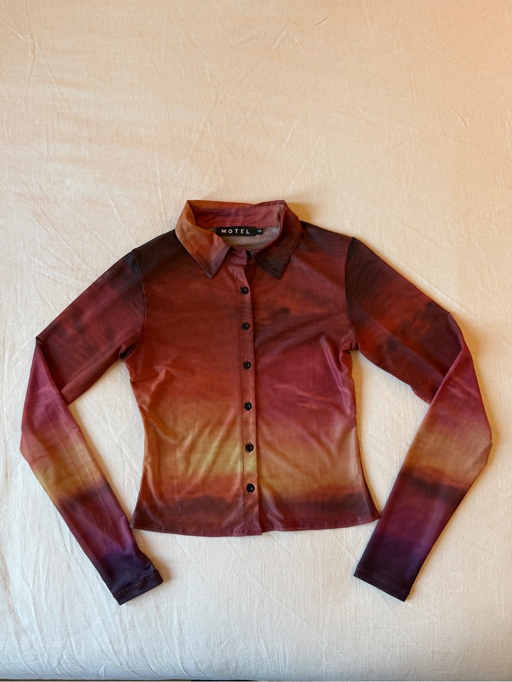 Motel Rocks Kelly Mesh Button-Up Shirt in Sunset Melt